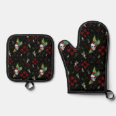 Skull Rozen Zia Sun Greenery Zwart Nieuw Mexico Ovenwant & Pannenlap Set (Voorkant)