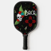 Skull Rozen Zia Sun Greenery Zwart Nieuw Mexico Pickleball Paddle (Achterkant)