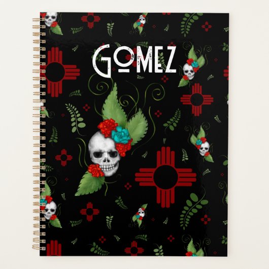 Skull Rozen Zia Sun Greenery Zwart Nieuw Mexico Planner (Voorkant)