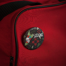 Skull Rozen Zia Sun Greenery Zwart Nieuw Mexico Ronde Button 7,6 Cm