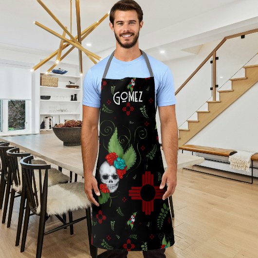 Skull Rozen Zia Sun Greenery Zwart Nieuw Mexico Schort