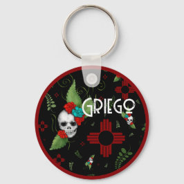 Skull Rozen Zia Sun Greenery Zwart Nieuw Mexico Sleutelhanger