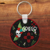 Skull Rozen Zia Sun Greenery Zwart Nieuw Mexico Sleutelhanger (Voorkant)