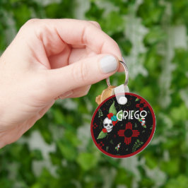 Skull Rozen Zia Sun Greenery Zwart Nieuw Mexico Sleutelhanger