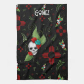 Skull Rozen Zia Sun Greenery Zwart Nieuw Mexico Theedoek (Verticaal)