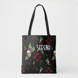 Skull Rozen Zia Sun Greenery Zwart Nieuw Mexico Tote Bag