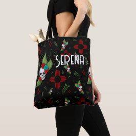Skull Rozen Zia Sun Greenery Zwart Nieuw Mexico Tote Bag