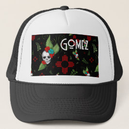 Skull Rozen Zia Sun Greenery Zwart Nieuw Mexico Trucker Pet