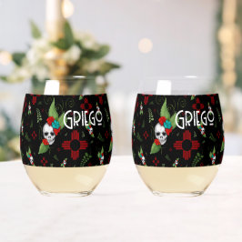 Skull Rozen Zia Sun Greenery Zwart Nieuw Mexico Wijnglas Zonder Voet