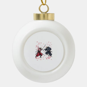 Skull Samurai Duel Keramische Bal Ornament