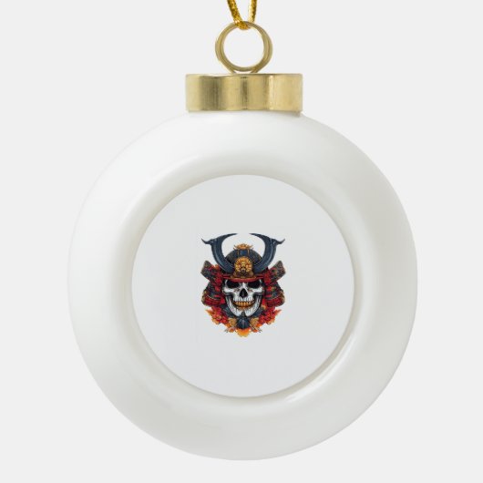 Skull Samurai Mask Keramische Bal Ornament (Voorkant)