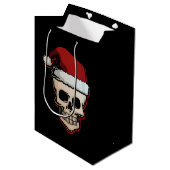 Skull Santa Claus Head Funny Xmas Holiday Giften Medium Cadeauzakje (Voorkant Gekanteld)