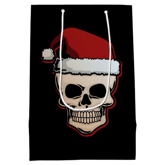 Skull Santa Claus Head Funny Xmas Holiday Giften Medium Cadeauzakje (Achterkant)