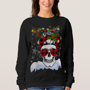 Skull Santa Hat Reindeer kerstlampjes Red Buff Trui