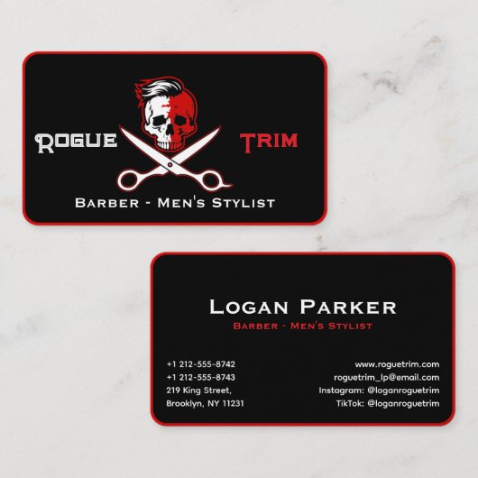 Skull Scissor Modern Barber Shop Visitekaartje (Voorkant / Achterkant)