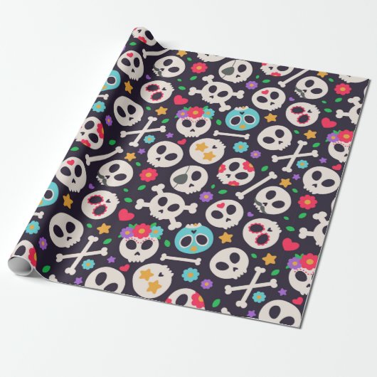 Skull set. Seamless pattern with flat design of sk Cadeaupapier (Uitgerold)