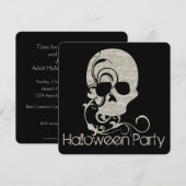 Skull Silver Glitter Kijk Halloween Party Invite Kaart (Voorkant / Achterkant)