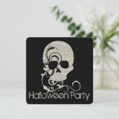 Skull Silver Glitter Kijk Halloween Party Invite Kaart (Staand voorkant)