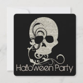 Skull Silver Glitter Kijk Halloween Party Invite Kaart (Voorkant)