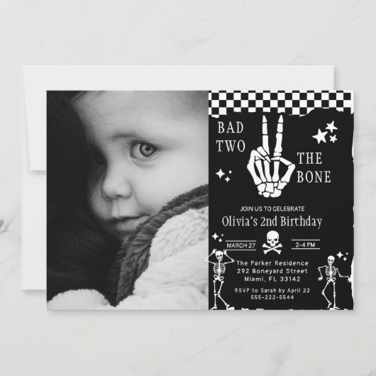 Skull Skeleton Bad to the Bone 2nd Birthday Kaart (Voorkant)