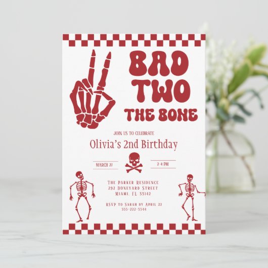 Skull Skeleton Bad to the Bone 2nd Birthday Kaart (Staand voorkant)