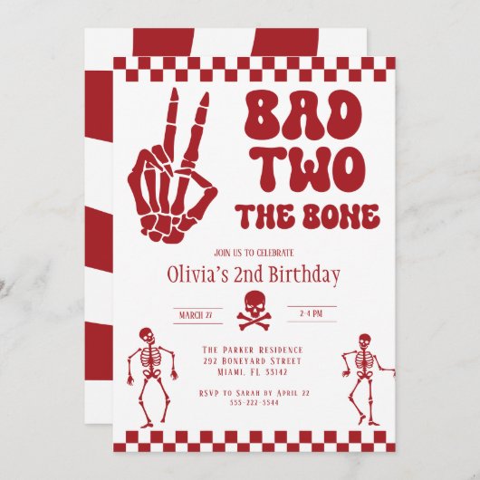 Skull Skeleton Bad to the Bone 2nd Birthday Kaart (Voorkant / Achterkant)