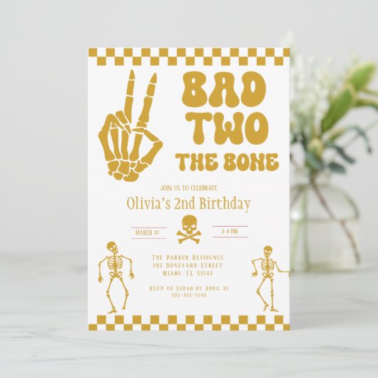 Skull Skeleton Bad to the Bone 2nd Birthday Kaart (Staand voorkant)