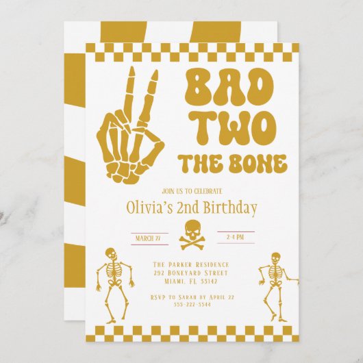 Skull Skeleton Bad to the Bone 2nd Birthday Kaart (Voorkant / Achterkant)