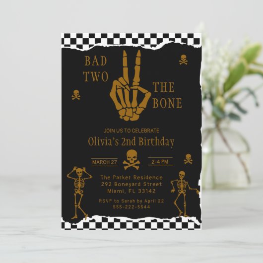 Skull Skeleton Bad to the Bone 2nd Birthday Kaart (Staand voorkant)