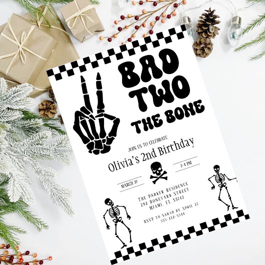 Skull Skeleton Bad to the Bone 2nd Birthday  Kaart