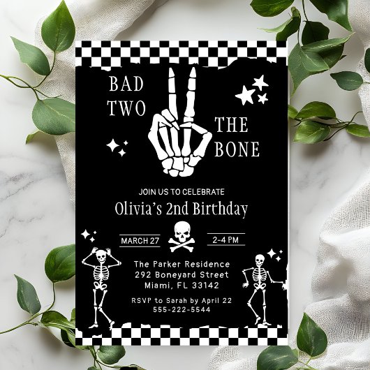 Skull Skeleton Bad to the Bone 2nd Birthday Kaart