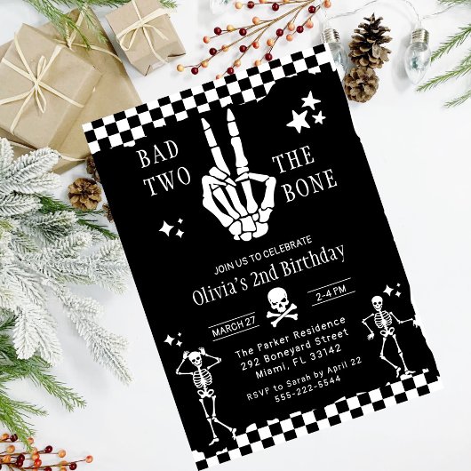 Skull Skeleton Bad to the Bone 2nd Birthday Kaart