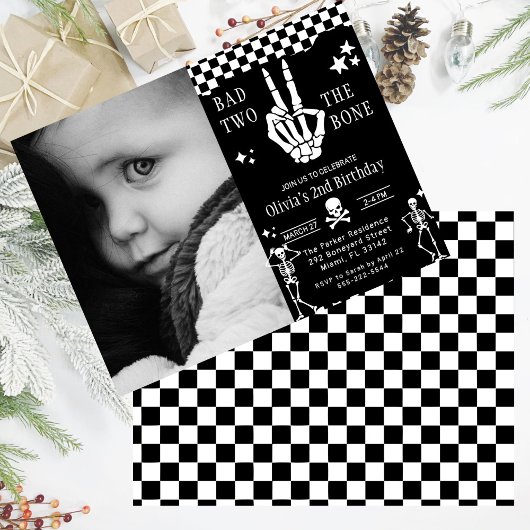 Skull Skeleton Bad to the Bone 2nd Birthday Kaart