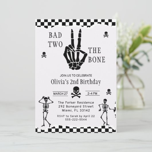Skull Skeleton Bad to the Bone 2nd Birthday  Kaart (Staand voorkant)