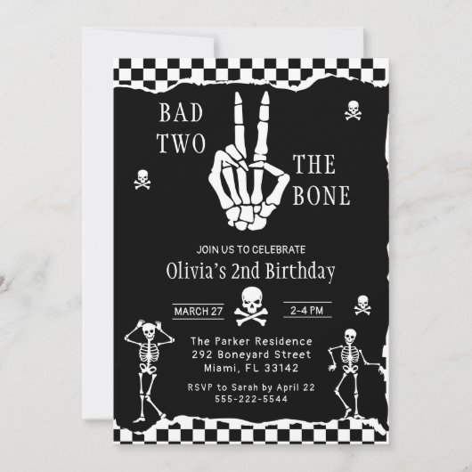 Skull Skeleton Bad to the Bone 2nd Birthday Kaart (Voorkant)