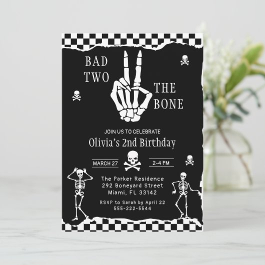 Skull Skeleton Bad to the Bone 2nd Birthday Kaart (Staand voorkant)