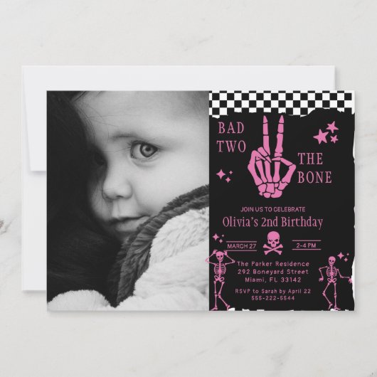 Skull Skeleton Bad to the Bone 2nd Birthday Kaart (Voorkant)