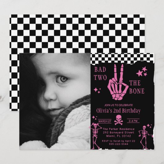 Skull Skeleton Bad to the Bone 2nd Birthday Kaart (Voorkant / Achterkant)