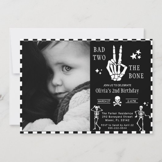 Skull Skeleton Bad to the Bone 2nd Birthday  Kaart (Voorkant)