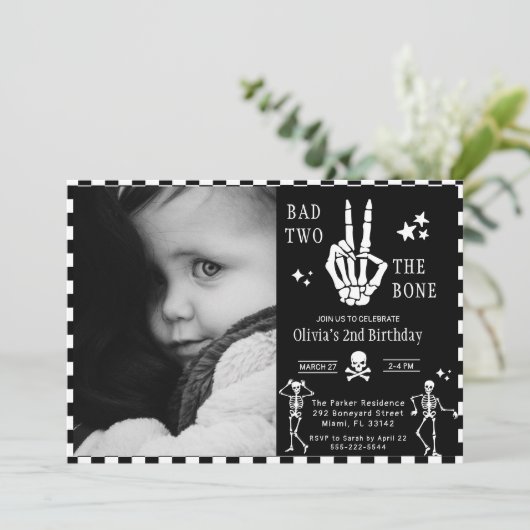 Skull Skeleton Bad to the Bone 2nd Birthday  Kaart (Staand voorkant)