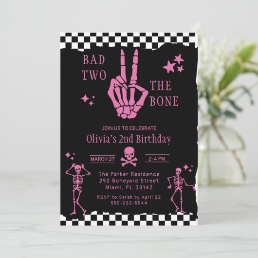 Skull Skeleton Bad to the Bone 2nd Birthday Kaart (Staand voorkant)