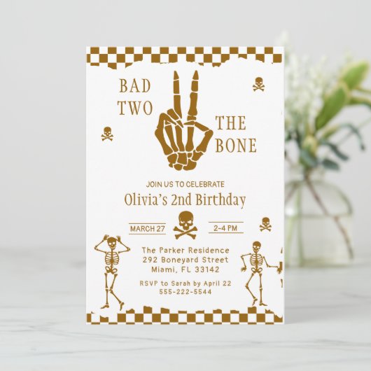 Skull Skeleton Bad to the Bone 2nd Birthday Kaart (Staand voorkant)