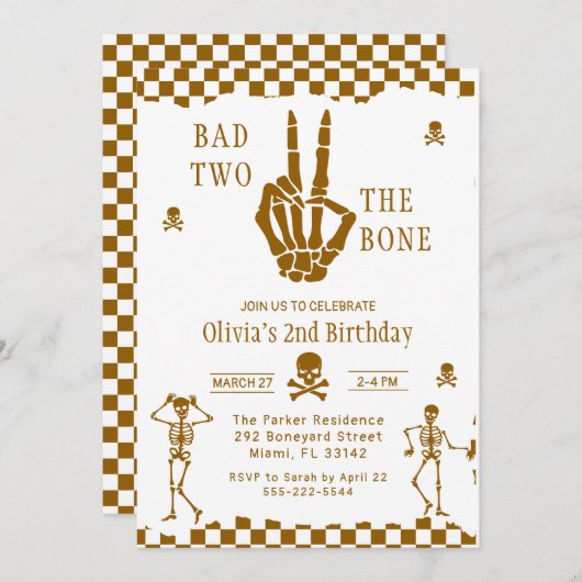 Skull Skeleton Bad to the Bone 2nd Birthday Kaart (Voorkant / Achterkant)