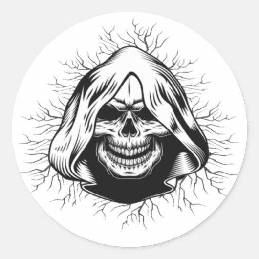 Skull Skeleton Halloween Classic Round Sticker (Voorkant)