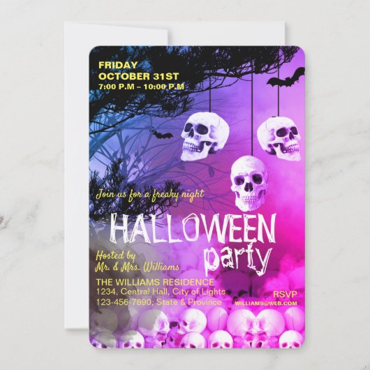 Skull Skeleton Halloween Party Freaky Night Kaart (Voorkant)