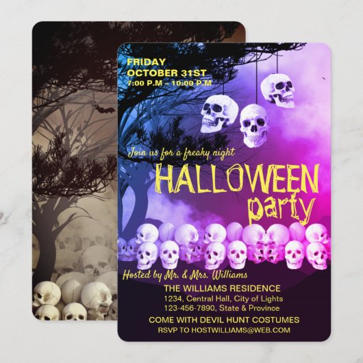 Skull Skeleton Halloween Party Freaky Night Kaart (Voorkant / Achterkant)