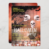 Skull Skeleton Halloween Party Freaky Red Night Kaart (Voorkant / Achterkant)