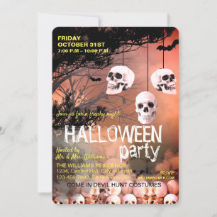 Skull Skeleton Halloween Party Freaky Red Night Kaart