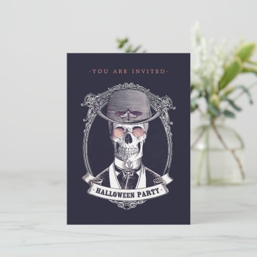  Skull Skeleton Halloween Party Invitation Kaart (Staand voorkant)