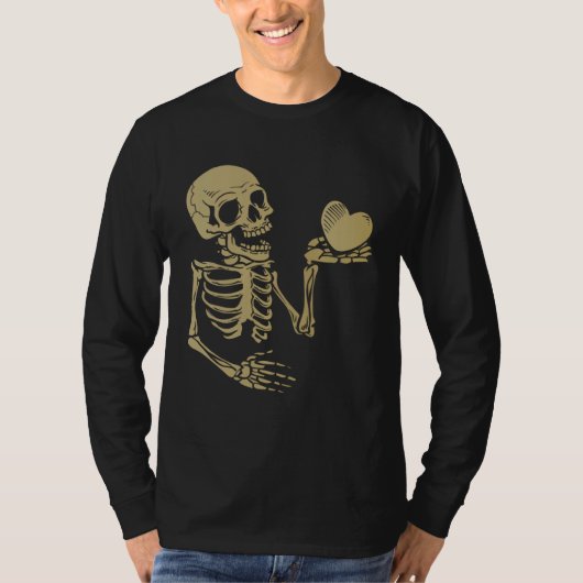 Skull Skeleton Hand Holding Red Heart Love T-shirt (Voorkant)